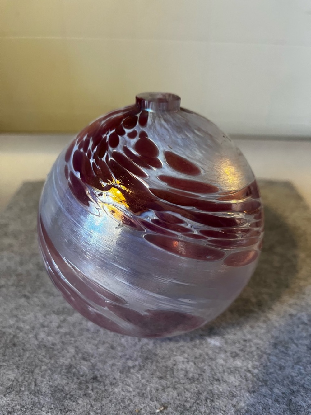 Mt. St. Helens Hand Blown Volcanic Ash Art Glass Oil Lamp Pink Iridescent